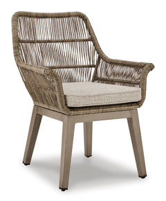 Beige Resin-Wicker Outdoor Dining Armchairs with Cushions — Set of 2, single-chair front angle - 3