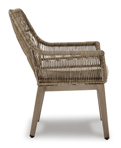 Beige Resin-Wicker Outdoor Dining Armchairs with Cushions — Set of 2, single-chair side view - 7