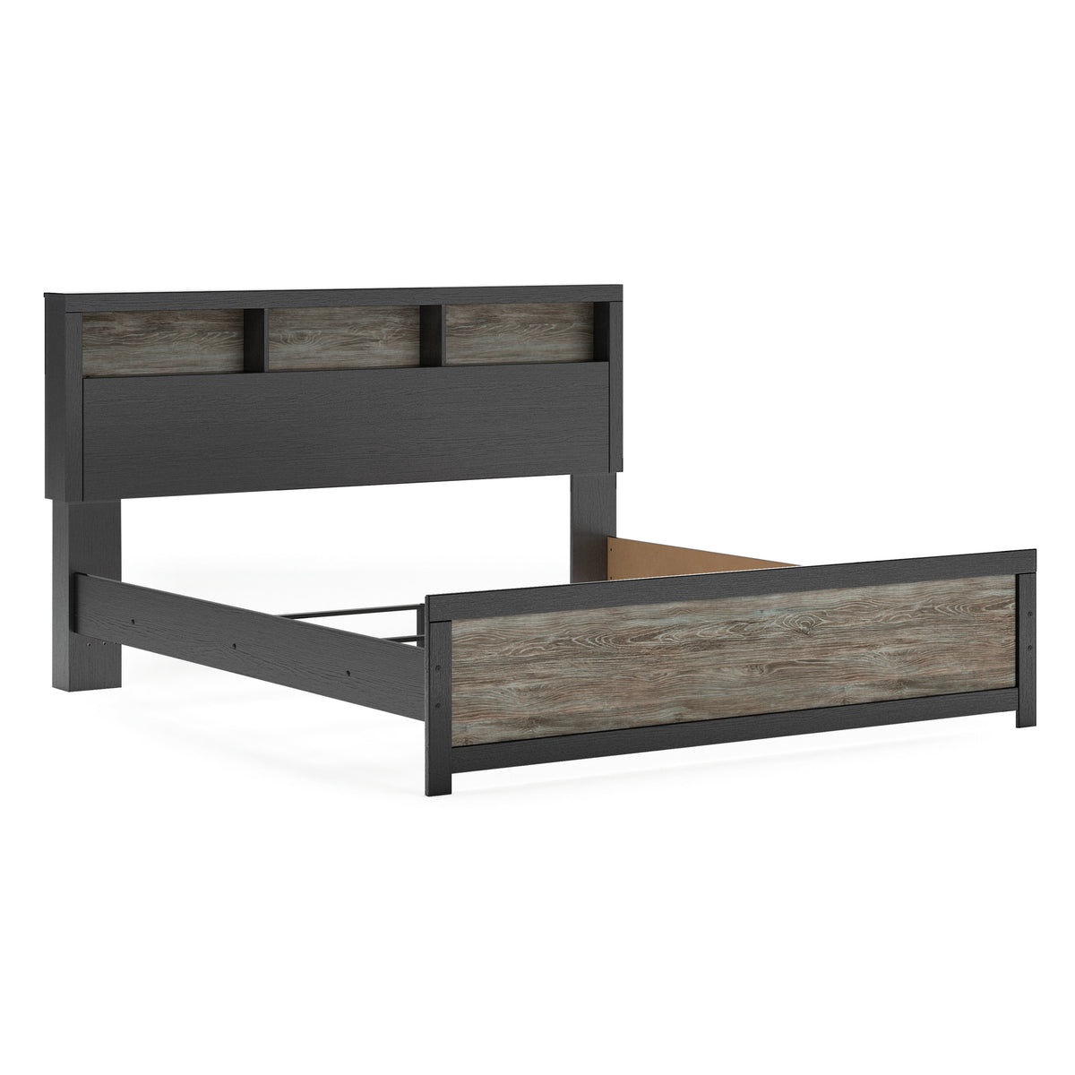 Black/Gray LED Bookcase Bed King, view 1; selected furniture only; mattress foundation bedding and accessories excluded