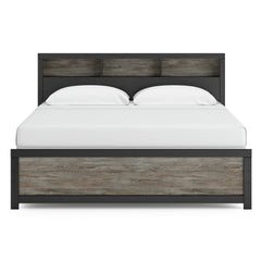 Black/Gray LED Bookcase Bed King, view 2; selected furniture only; mattress foundation bedding and accessories excluded - 2