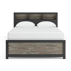 Black/Gray LED Bookcase Bed Queen, view 2; selected furniture only; mattress foundation bedding and accessories excluded - 20