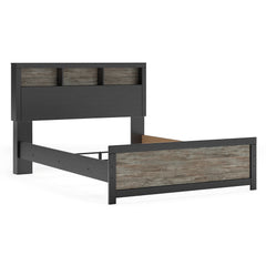 Black/Gray LED Bookcase Bed + Nightstand Queen, view 1; selected furniture only; mattress foundation bedding and accessories excluded - 21