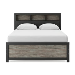 Black/Gray Bookcase Bed Queen, view 2; selected furniture only; mattress foundation bedding and accessories excluded - 29
