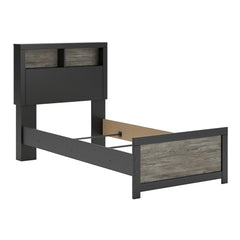 Black/Gray Bookcase Bed Twin, view 1; selected furniture only; mattress foundation bedding and accessories excluded - 37