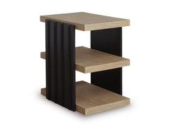 Black and Light Brown End Table with Two Open Shelves, angle view; accessories excluded - 1