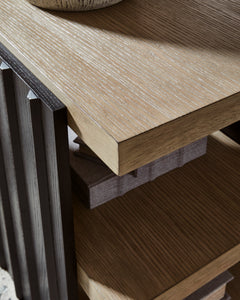 Black and Light Brown End Table with Two Open Shelves, material detail; accessories excluded - 2
