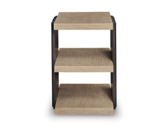 Black and Light Brown End Table with Two Open Shelves, front view; accessories excluded - 3