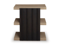 Black and Light Brown End Table with Two Open Shelves, side view; accessories excluded - 4