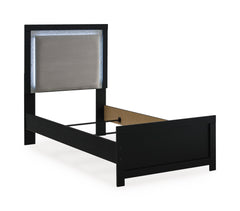 Black / Upholstered LED Panel Bed / Twin, view 1; selected furniture only; mattress foundation bedding and accessories excluded - 1
