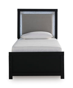 Black / Upholstered LED Panel Bed / Twin, view 2; selected furniture only; mattress foundation bedding and accessories excluded - 2