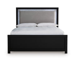 Black / Upholstered LED Panel Bed / Queen, view 2; selected furniture only; mattress foundation bedding and accessories excluded - 6