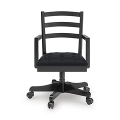 Black farmhouse swivel desk chair, front view - 2
