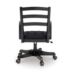 Black farmhouse swivel desk chair, back view - 4