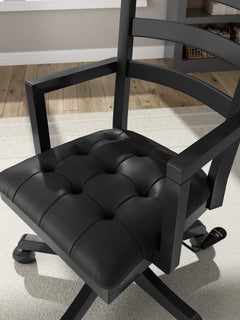 Black farmhouse swivel desk chair, cushioned seat detail - 5