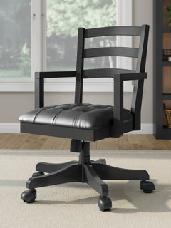 Black farmhouse swivel desk chair, home office setting - 6