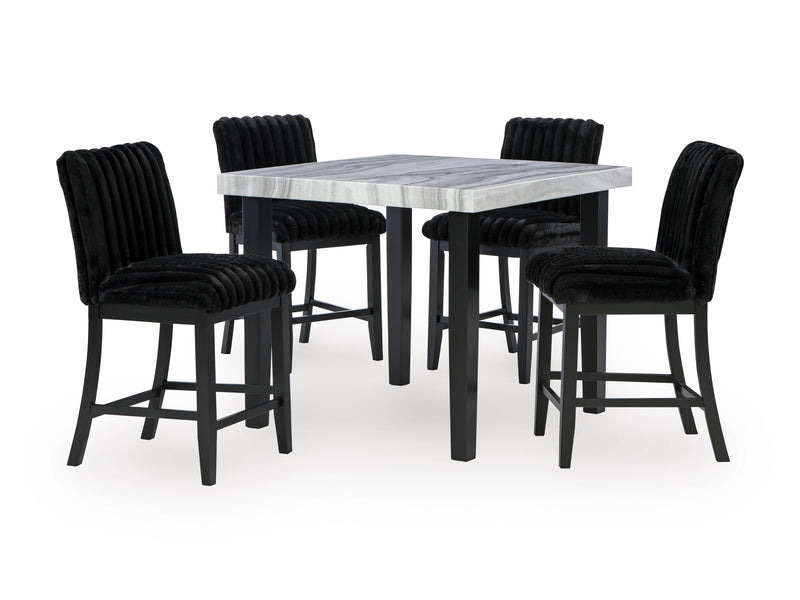 Black Faux Gray Marble Counter Table with Cushioned Stool Options