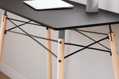 Black and natural wood compact desk, painted top and metal frame detail - 3
