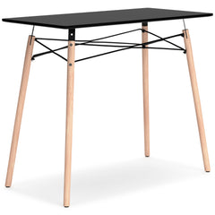 Black and natural wood compact desk, opposite front angle - 4