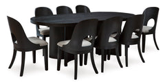 Black / Table + 8 Side Chairs, product view 1; included: 1 table; 8 matching chairs; all other furniture and accessories excluded - 25