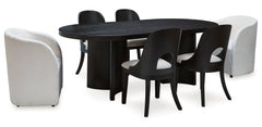 Black / Table + 4 Side Chairs + 2 Armchairs, product view 1; included: 1 table; 4 matching chairs; 2 matching chairs; all other furniture and accessories excluded - 29