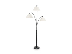 Black Three-Light Arc Floor Lamp with Marble Base, full product view - 1