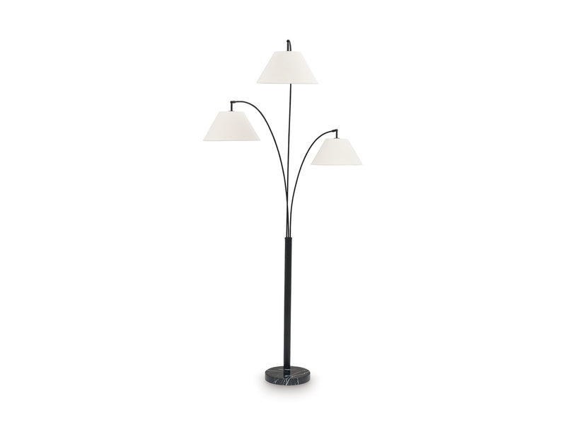 Black Three-Light Arc Floor Lamp with Marble Base