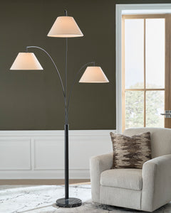 Black Three-Light Arc Floor Lamp with Marble Base, room setting - 2