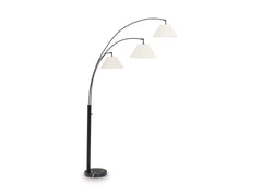 Black Three-Light Arc Floor Lamp with Marble Base, alternate arm position - 3