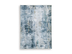 Blue Abstract Faux-Fur Area Rug with Memory Foam Padding, smaller size front view - 1
