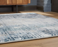 Blue Abstract Faux-Fur Area Rug with Memory Foam Padding, surface detail - 3