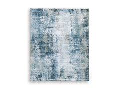 Blue Abstract Faux-Fur Area Rug with Memory Foam Padding, larger size front view - 5