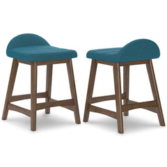 blue and brown upholstered counter stools, pair of two stools - 17