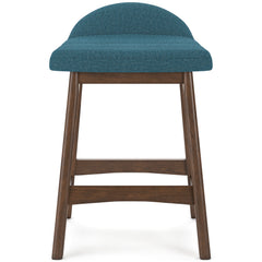 blue and brown upholstered counter stools, single stool front view - 22