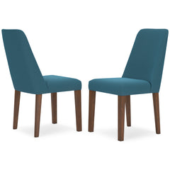 blue and brown upholstered dining chairs, pair of two chairs - 17