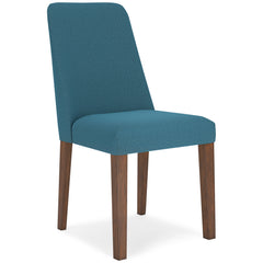 blue and brown upholstered dining chairs, single chair front angle - 19