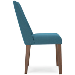 blue and brown upholstered dining chairs, single chair opposite side profile - 24