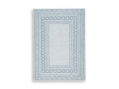 Blue Ivory and Gray Hand-Tufted Wool Border Area Rug, smaller size front view - 1