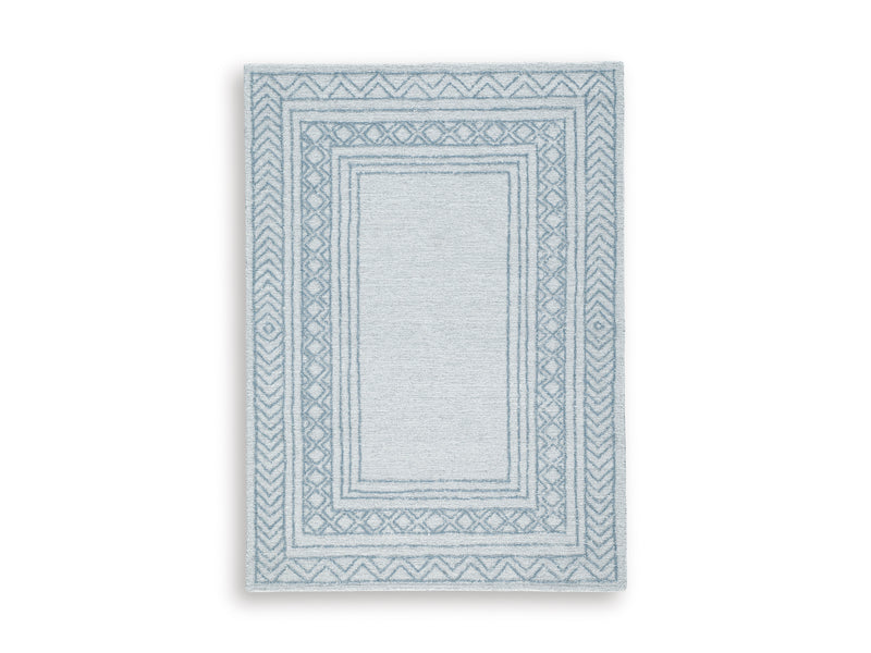 Blue, Ivory and Gray Hand-Tufted Wool Border Area Rug