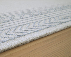 Blue Ivory and Gray Hand-Tufted Wool Border Area Rug, surface detail - 3
