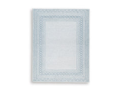 Blue Ivory and Gray Hand-Tufted Wool Border Area Rug, larger size front view - 5