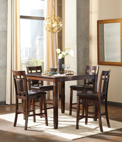 Brown / 5-Piece Counter Dining Set: Table + 4 Stools, product view 2; includes 1 table, 4 stools; decorative accessories and other furniture excluded - 2
