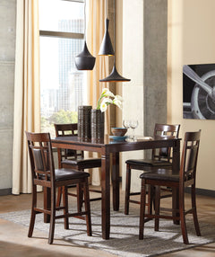 Brown / 5-Piece Counter Dining Set: Table + 4 Stools, product view 3; includes 1 table, 4 stools; decorative accessories and other furniture excluded - 3