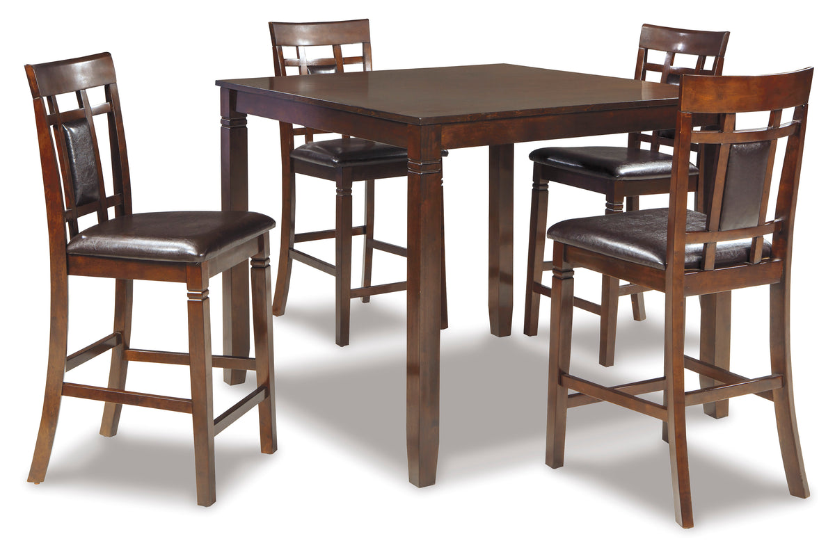 Brown / 5-Piece Counter Dining Set: Table + 4 Stools, product view 4; includes 1 table, 4 stools; decorative accessories and other furniture excluded