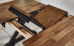 Brown/Black / Dining Table Only, butterfly leaf mechanism close-up; one table included; chairs, stools and benches excluded; additional furniture and accessories excluded - 12