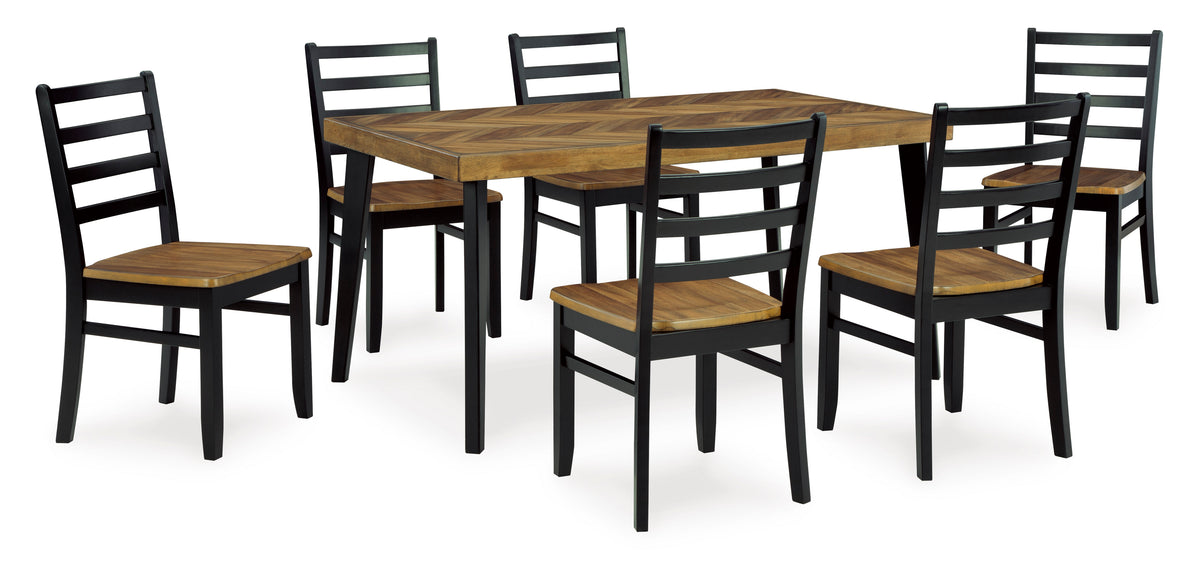 Brown/Black / 7-Piece Dining Set: Table + 6 Chairs, product view 2; includes 1 table, 6 chairs; decorative accessories and other furniture excluded