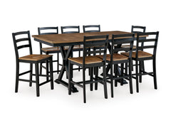Brown/Black / Table + 8 Fixed Counter Stools, product view 1; includes 1 table; 8 fixed counter stools; other furniture and accessories excluded - 18