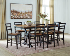 Brown/Black / Table + 8 Fixed Counter Stools, product view 2; includes 1 table; 8 fixed counter stools; other furniture and accessories excluded - 19