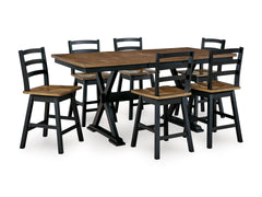 Brown/Black / Table + 6 Swivel Counter Stools, product view 1; includes 1 table; 6 swivel counter stools; other furniture and accessories excluded - 44