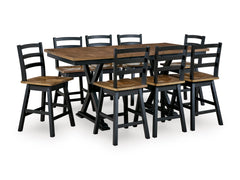 Brown/Black / Table + 8 Swivel Counter Stools, product view 1; includes 1 table; 8 swivel counter stools; other furniture and accessories excluded - 46