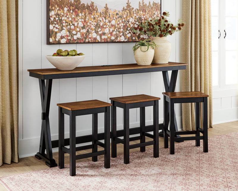 Brown and Black Counter Table and 3 Stools with USB Charging